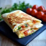 Frühstückswrap mit Ei, Käse und Tomaten