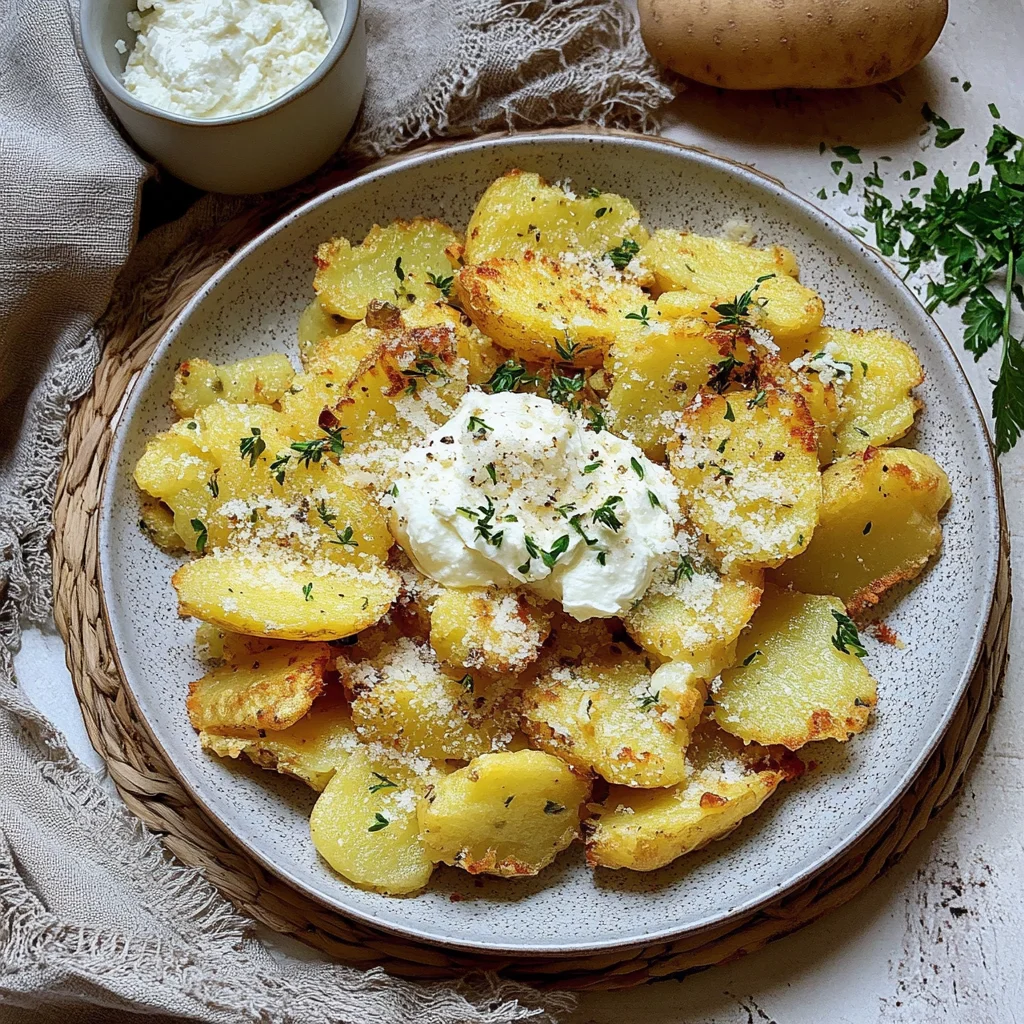 Quetschkartoffeln mit Parmesan und Kräuterquark