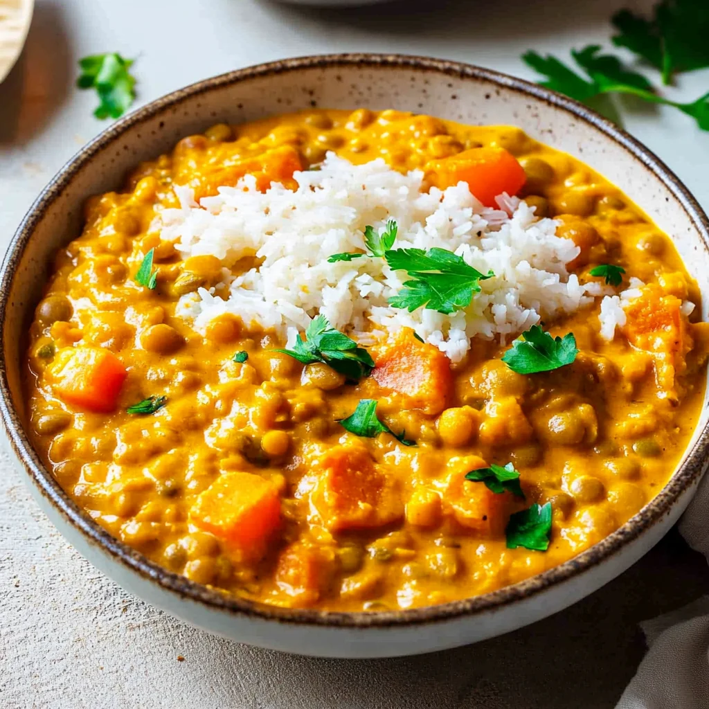 Süßkartoffel-Linsen-Curry mit Kokosmilch
